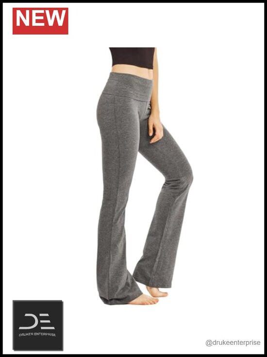 Pants - Women's Flared Yoga Pants High Rise Fold Over Waistband Cotton Spandex Athletic